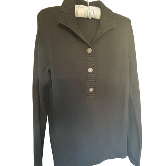 Tory Burch Womens Wool Cashmere Sweater Size S Ribbed Gold Logo Buttons Designer - Picture 2 of 10